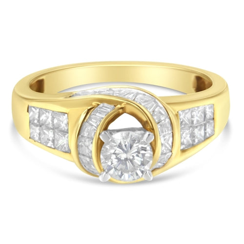 14K Two-Toned Gold Baguette & Princess Cut Diamond Ring