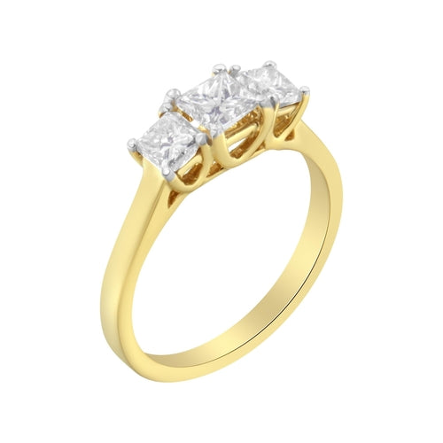 10K Yellow Gold 1KCTW Princess-Cut Diamond Three Stone Band Ring