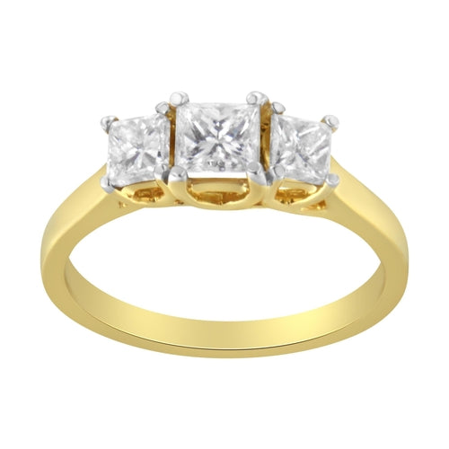 10K Yellow Gold 1KCTW Princess-Cut Diamond Three Stone Band Ring
