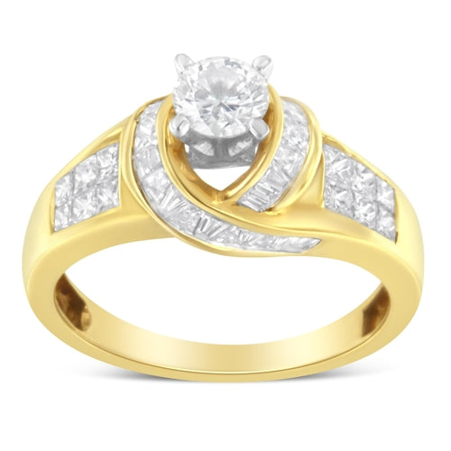 14K Two-Toned Gold Baguette & Princess Cut Diamond Ring