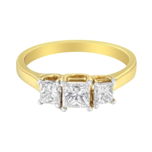 10K Yellow Gold 1KCTW Princess-Cut Diamond Three Stone Band Ring