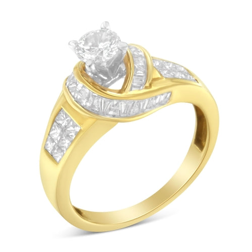 14K Two-Toned Gold Baguette & Princess Cut Diamond Ring