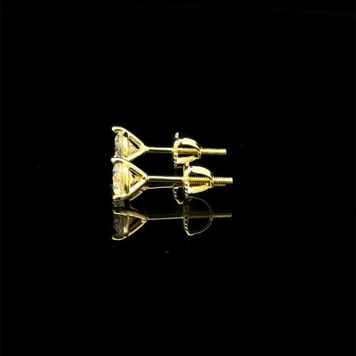 Moissanite 1CT Gold 3-Prong Earrings