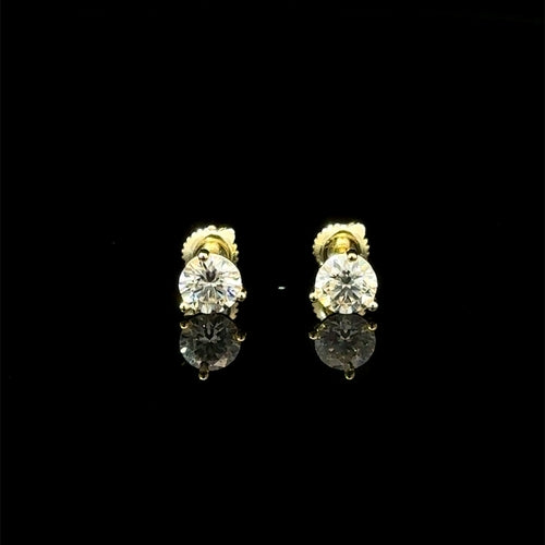 Moissanite 1CT Gold 3-Prong Earrings
