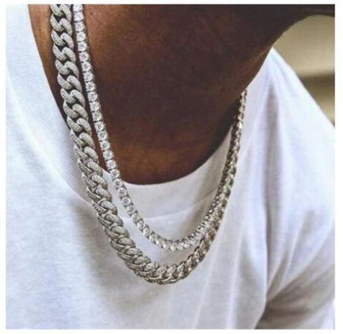 Silver Cuban-Like Chain Set