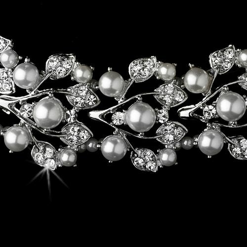 Bridal Wedding Crystal & Pearl Necklace Earrings Jewelry Set