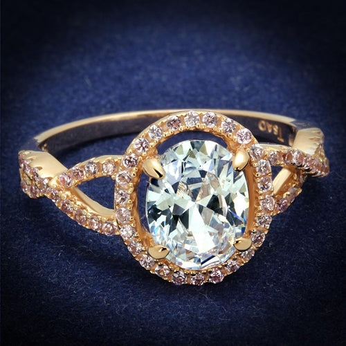 Rose Gold Sterling Silver Ring with AAA Grade CZ