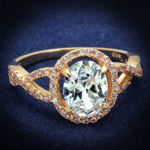 Rose Gold Sterling Silver Ring with AAA Grade CZ